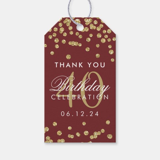 金ゴールドブルゴーニュ40歳の誕生日ありがとう紙吹雪 ギフトタグ (正面)