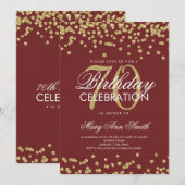 金ゴールドブルゴーニュ70thバースデーパーティーグリッター紙吹雪 招待状 (正面/裏面)