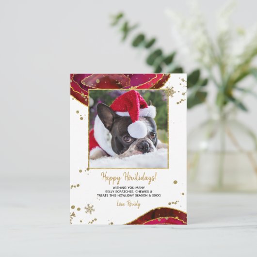 金ゴールドブルゴーニュAgateファミリーまたはペットの写真クリスマス シーズンカード (スタンド正面)