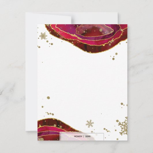 金ゴールドブルゴーニュAgateファミリーまたはペットの写真クリスマス シーズンカード (裏面)