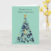 金ゴールドブルーお洒落ミントクリスマスツリー カード (黄色い花)
