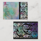 金ゴールドブルーきらめくダマスクモノグラム、グリーン明るい赤紫色 名刺 (正面/裏面)