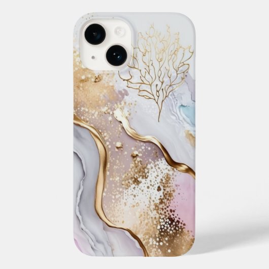 金ゴールドブルーとパープル大理石 Case-Mate iPhoneケース (裏面)