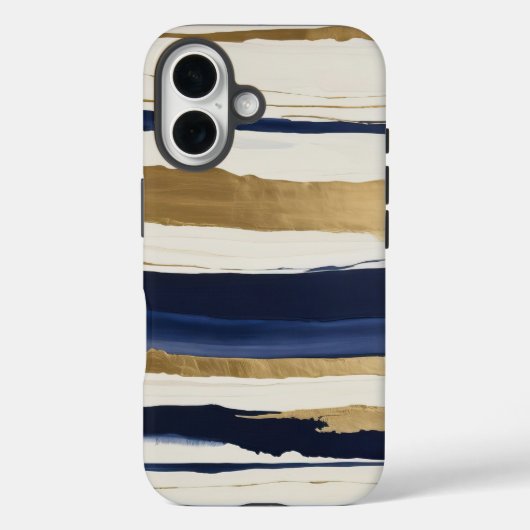 金ゴールドブルーとベージュの抽象芸術 ストライプ Case-Mate iPhoneケース (裏面)