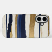 金ゴールドブルーとベージュの抽象芸術 ストライプ Case-Mate iPhoneケース (裏面 (横))