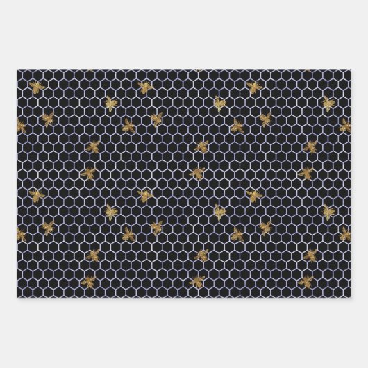 金ゴールドブルーと金ゴールドアピールクイーンビー ラッピングペーパーシート (正面)