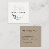 金ゴールドブルーの葉の馬の水のカラープロフェッショナル スクエア名刺 (正面/裏面)