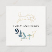 金ゴールドブルーの葉の馬の水のカラープロフェッショナル スクエア名刺 (正面)