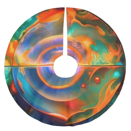 金ゴールドブルーアクアターコイズ抽象芸術 ブラッシュドポリエステルツリースカート (正面)