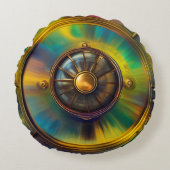 金ゴールドブルーアクアターコイズ抽象芸術 ラウンドクッション (正面)