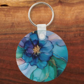 金ゴールドブルーアクアパープルフラワーブライダルシャワー キーホルダー (裏面)