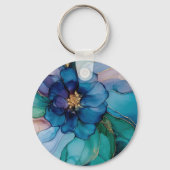 金ゴールドブルーアクアパープルフラワーブライダルシャワー キーホルダー (裏面)