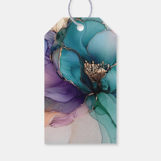 金ゴールドブルーアクアパープルフラワーブライダルシャワー ギフトタグ (裏面)