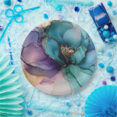 金ゴールドブルーアクアパープルフラワーブライダルシャワー ペーパープレート (パーティー)