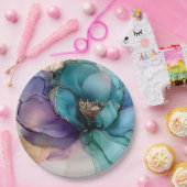 金ゴールドブルーアクアパープルフラワーブライダルシャワー ペーパープレート (パーティー)