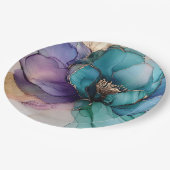 金ゴールドブルーアクアパープルフラワーブライダルシャワー ペーパープレート (アングル)