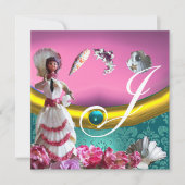 金ゴールドブルーアクアマリンダマスクビーチ結婚式モノグラム 招待状 (正面)