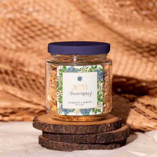 金ゴールドブルーアジサイ結婚20周年記念パーティー スクエアシール