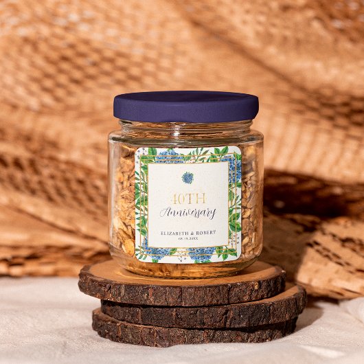 金ゴールドブルーアジサイ結婚40周年記念パーティー スクエアシール