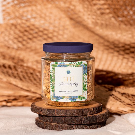 金ゴールドブルーアジサイ結婚5周年記念パーティー スクエアシール