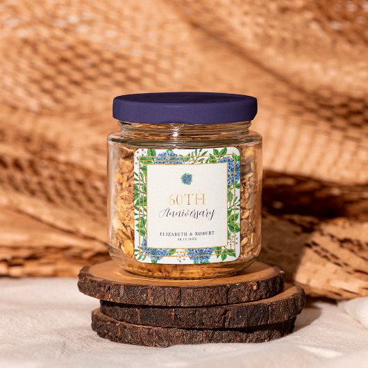 金ゴールドブルーアジサイ結婚60周年記念パーティー スクエアシール