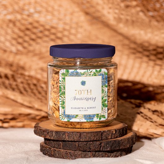 金ゴールドブルーアジサイ結婚70周年記念パーティー スクエアシール