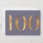 金ゴールドブルーアジサイ100誕生日写真 招待状 (裏面)