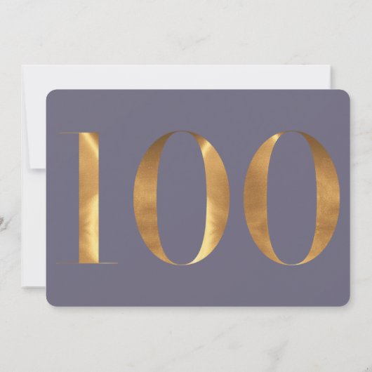 金ゴールドブルーアジサイ100誕生日写真 招待状 (裏面)