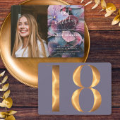 金ゴールドブルーアジサイ18誕生日写真 招待状