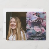 金ゴールドブルーアジサイ18誕生日写真 招待状 (正面)