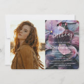 金ゴールドブルーアジサイ21歳の誕生日の写真 招待状 (正面)