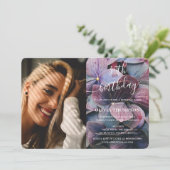 金ゴールドブルーアジサイ30歳の誕生日の写真 招待状 (スタンド正面)