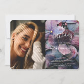 金ゴールドブルーアジサイ30歳の誕生日の写真 招待状 (正面)