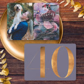 金ゴールドブルーアジサイ40歳の誕生日の写真 招待状