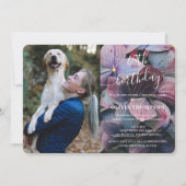 金ゴールドブルーアジサイ40歳の誕生日の写真 招待状 (正面)