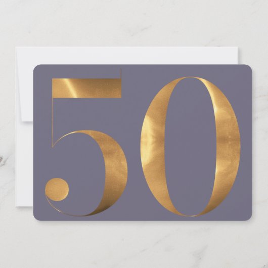 金ゴールドブルーアジサイ50誕生日写真 招待状 (裏面)