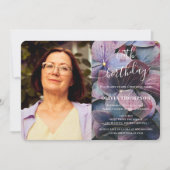 金ゴールドブルーアジサイ60誕生日写真 招待状 (正面)