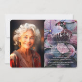 金ゴールドブルーアジサイ75誕生日写真 招待状 (正面)