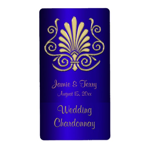 金ゴールドブルーアールデコダマスクパーティーワインラベル2 ラベル (正面)