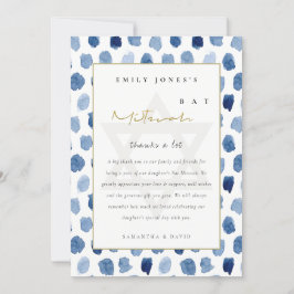 金ゴールドブルーインジゴ水色ドットこうもりバー（ユダヤ教の）バル・ミツバー サンキューカード