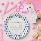 金ゴールドブルーインジゴ水色ドットバーバルミツワー ペーパープレート (パーティー)