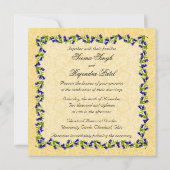 金ゴールドブルーインディアンピーコック結婚式招待状 招待状 (裏面)