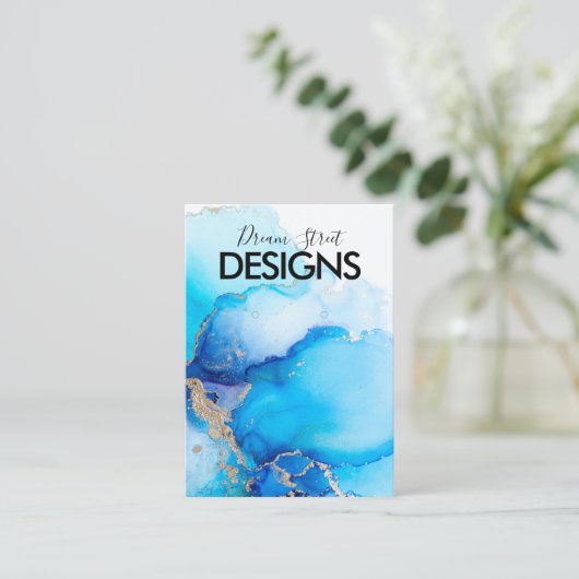 金ゴールドブルーウォーターカラーイヤリングディスプレイカード 名刺 (スタンド正面)