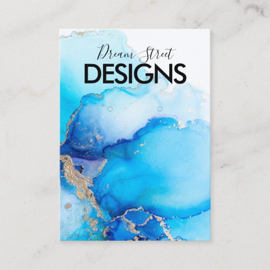 金ゴールドブルーウォーターカラーイヤリングディスプレイカード 名刺 (正面)