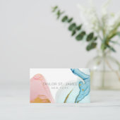 金ゴールドブルーウォーターカ絵画ラーズ(ばちゃばちゃ)跳ねるビジネスCA 名刺 (スタンド正面)