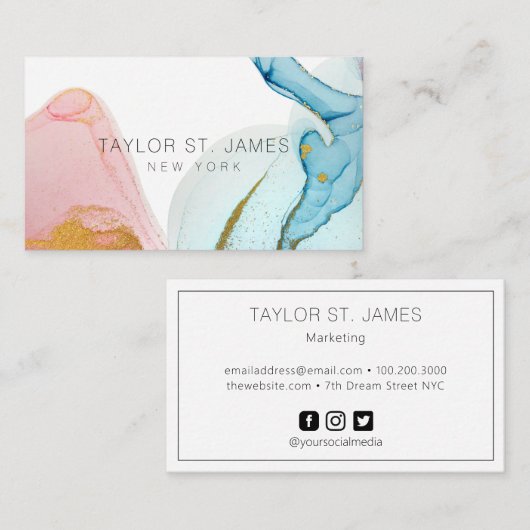 金ゴールドブルーウォーターカ絵画ラーズ(ばちゃばちゃ)跳ねるビジネスCA 名刺 (正面/裏面)