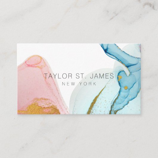 金ゴールドブルーウォーターカ絵画ラーズ(ばちゃばちゃ)跳ねるビジネスCA 名刺 (正面)