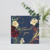 金ゴールドブルーウォーター色フローラバラ結婚リース サンキューカード (スタンド正面)