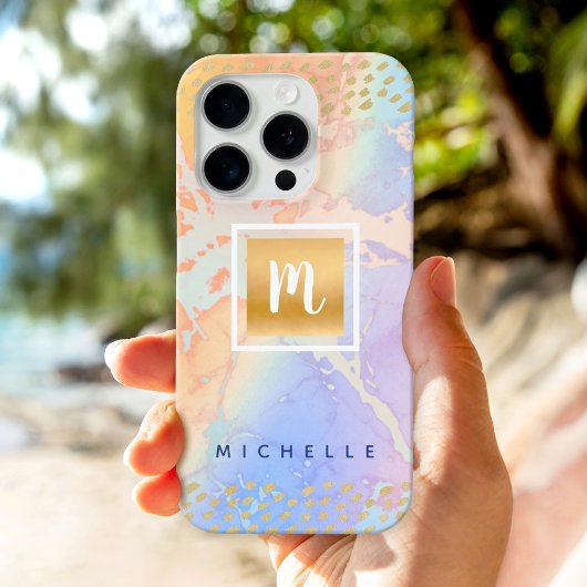 金ゴールドブルーウォーター色モノグラムモダンの名前 Case-Mate iPhoneケース