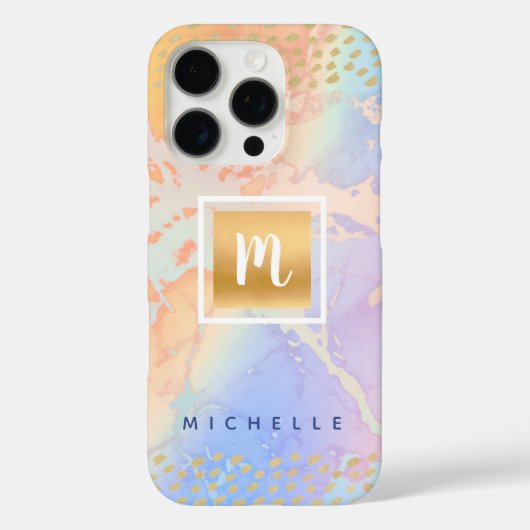 金ゴールドブルーウォーター色モノグラムモダンの名前 Case-Mate iPhoneケース (裏面)